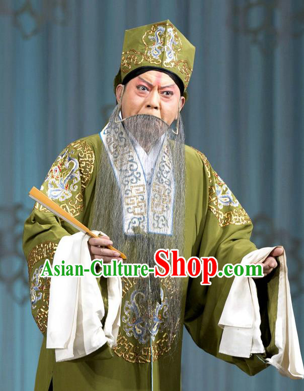 Chinese Beijing Opera Elderly Male Costumes Garment Peking Opera Return of the Phoenix Apparels Landlord Green Robe and Hat