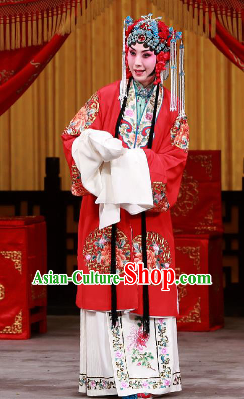 Traditional Chinese Peking Opera Diva Red Dress Garment Return of the Phoenix Costumes Apparels Rich Lady Wedding Cape and Headdress