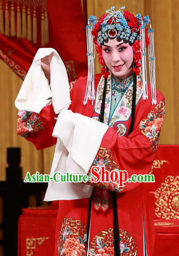 Traditional Chinese Peking Opera Diva Red Dress Garment Return of the Phoenix Costumes Apparels Rich Lady Wedding Cape and Headdress