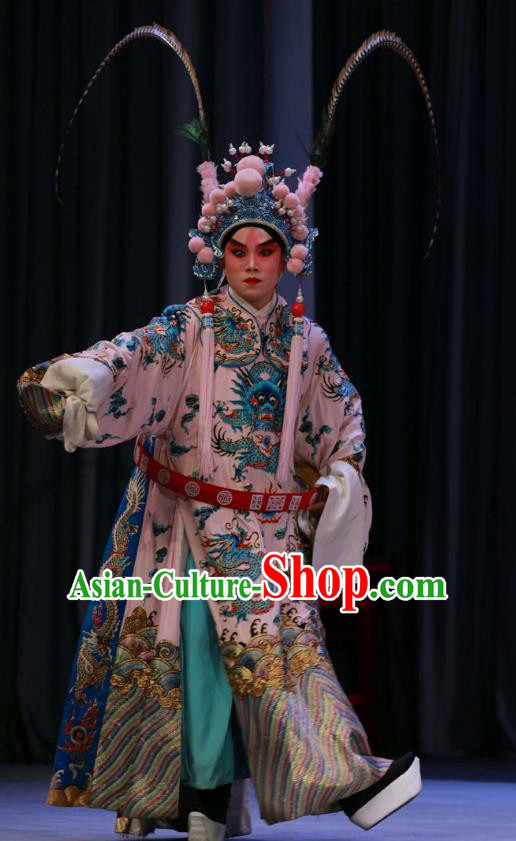 Chinese Peking Opera Wusheng Costumes Garment Peking Opera Lv Bu and Diao Chan Apparels Robe and Headwear