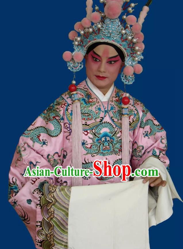 Chinese Peking Opera Young Male Costumes Garment Peking Opera Lv Bu and Diao Chan Martial Wusheng Apparels Robe and Headwear