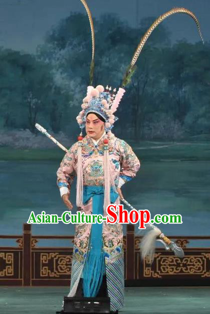 Chinese Peking Opera Martial Male Costumes Garment Peking Opera Lv Bu and Diao Chan Wusheng Apparels and Headwear