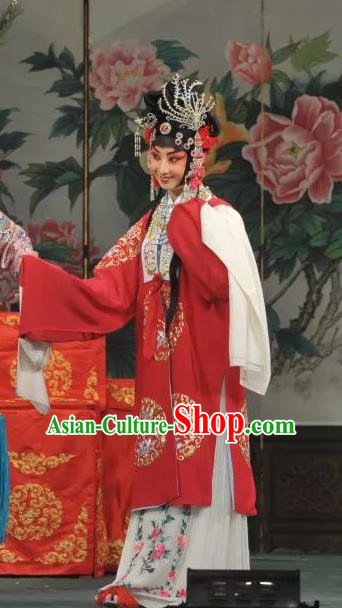 Traditional Chinese Peking Opera Rich Lady Dress Garment Costumes Apparels Lv Bu and Diao Chan Hua Tan Red Cape and Headdress