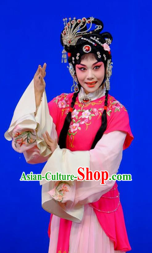 Chinese Peking Opera Rich Lady Garment Costumes Traditional Lv Bu and Diao Chan Apparels Hua Tan Rosy Dress and Headpieces