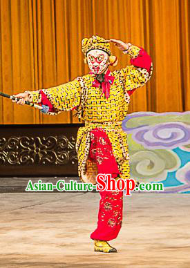 Chinese Peking Opera Wusheng Costumes Garment Havoc In Heaven Monkey King Sun Wukong Apparels and Headwear