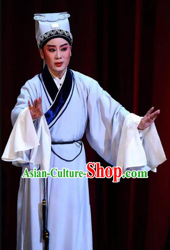 Chinese Beijing Opera Scholar Garment Kun Opera Jade Hairpin Apparels Young Male Pan Bizheng Costumes and Hat