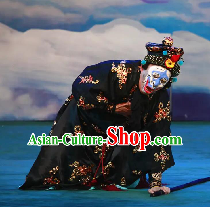 Chinese Peking Opera Havoc In Heaven Martial Men Monkey King Costumes Sun Wukong Black Garment Apparels and Headdress