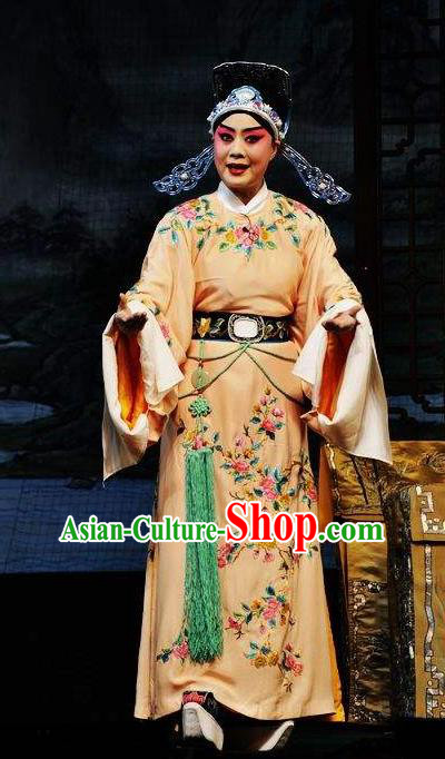 Chinese Beijing Opera Niche Orange Garment Butterfly Fairy Tale Apparels Young Men Liang Shanbo Robe Costumes and Hat