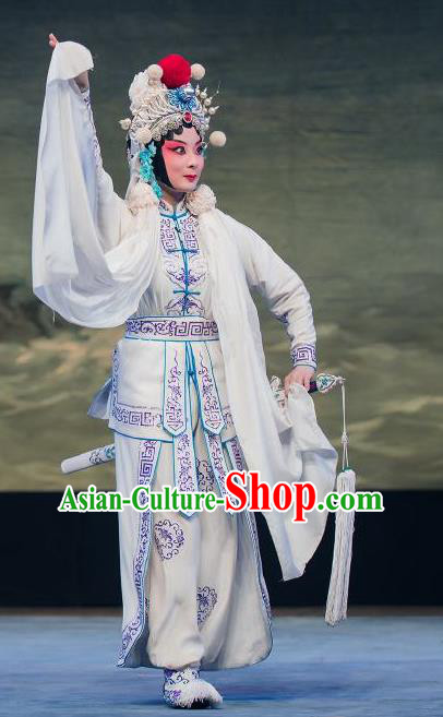 Chinese Traditional Henan Opera Wudan Legend of the White Snake Costumes Peking Opera Apparel Martial Female Garment and Headwear