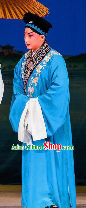 Chinese Beijing Opera Scholar Xu Xian Garment Henan Opera Legend of the White Snake Young Men Apparels Costumes and Hat