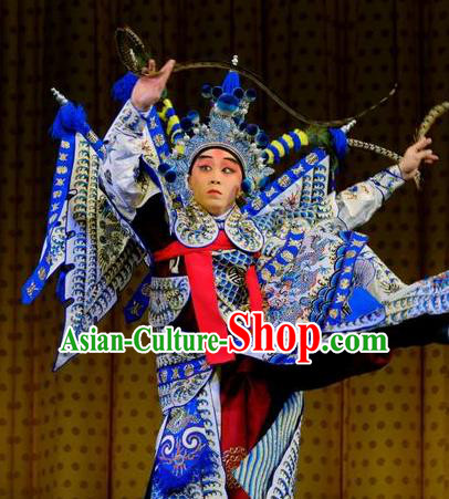 Chinese Kun Opera General Costumes Garment Peking Opera Yandang Mountain Apparels Wusheng Kao Armor Suit with Flags and Hat