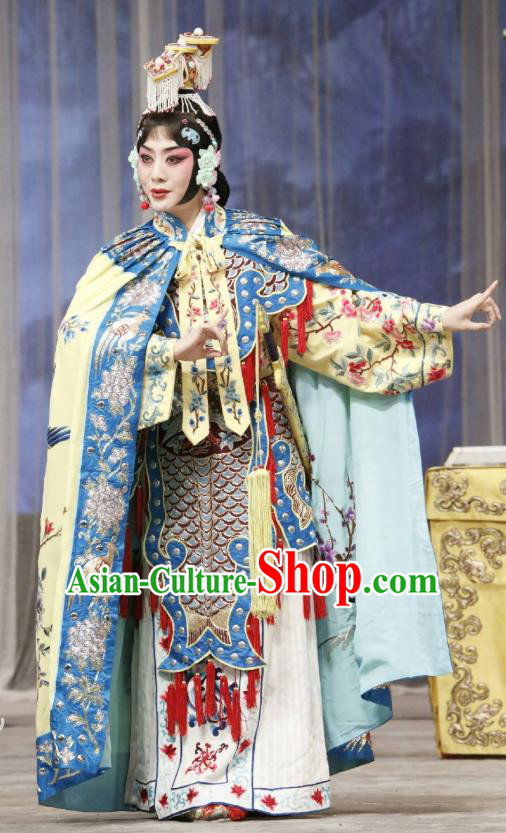 Traditional Chinese Peking Opera Actress Garment Dress Farewell My Concubine Martial Lady Yu Ji Costumes with Cloak and Headdress