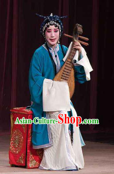 Traditional Chinese Peking Opera Tsing Yi Judge Bao and the Qin Xianglian Case Costumes Apparel Distress Maiden Garment and Headwear