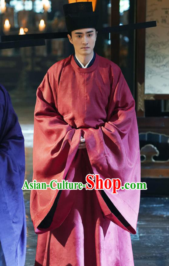 Ancient Chinese Official Historical Garment Song Dynasty Drama Serenade of Peaceful Joy Chancellor Han Qi Costumes Vestment and Hat Complete Set