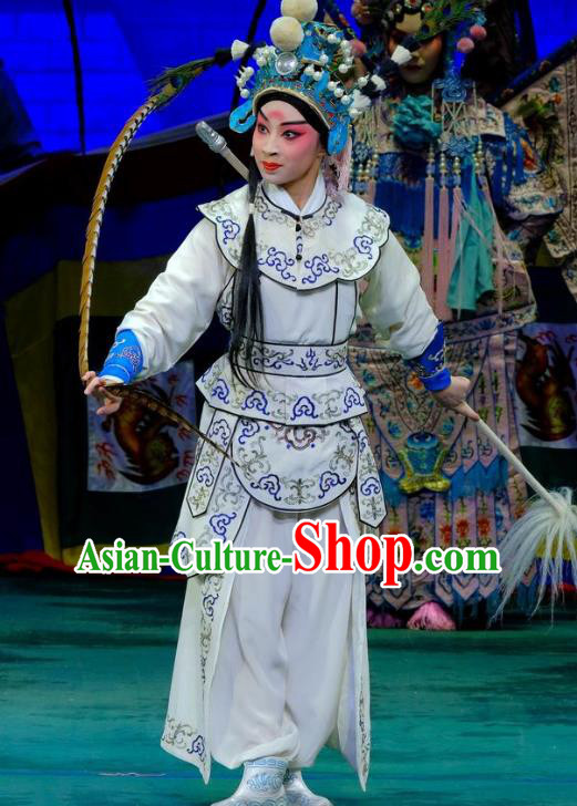 Chinese Peking Opera Martial Young Men Apparels Yangmen Female General Costumes Wusheng Takefu Yang Wenguang Garment and Headwear