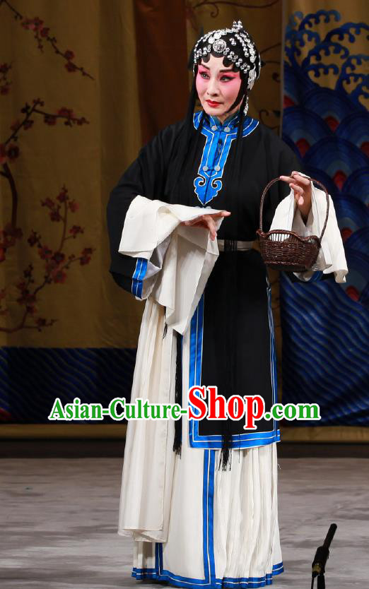 Chinese Traditional Peking Opera Wujiapo Tsing Yi Garment Costumes Distress Women Wang Baochuan Apparels and Headwear