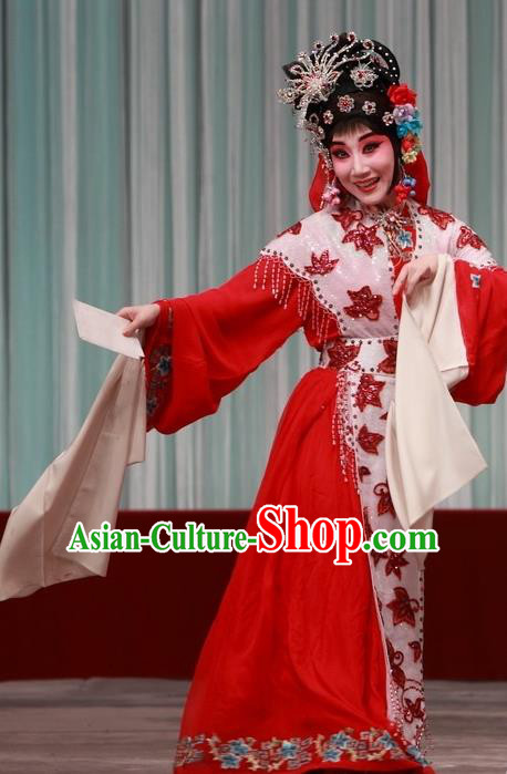 Chinese Traditional Peking Opera Maidservant Costumes Matchmaker Garment Servant Girl Red Dress Apparels and Headdress