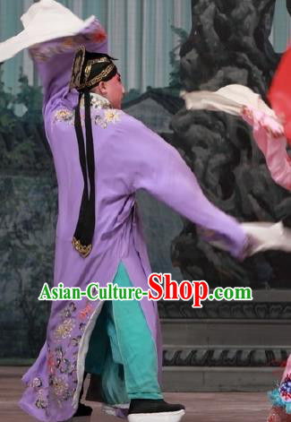 Chinese Peking Opera Scholar Apparels Costumes Matchmaker Young Men Niche Zhang Sheng Purple Robe and Headwear