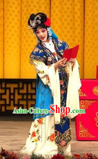 Chinese Traditional Peking Opera Hua Tan Apparels Costumes Matchmaker Garment Female Xiaodan Blue Dress and Headpieces