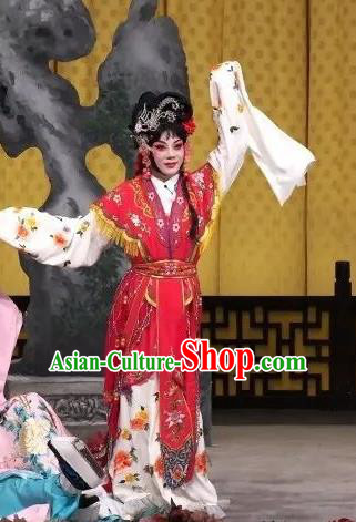 Chinese Traditional Peking Opera Maidservant Apparels Costumes Matchmaker Garment Xiaodan Young Female Red Dress and Headpieces