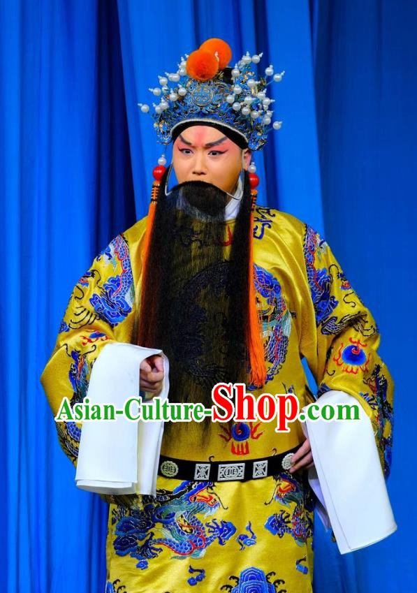 Chinese Peking Opera Elderly Men Ceremonial Robe Apparels Yangmen Female General Costumes Emperor Renzong Garment and Headwear