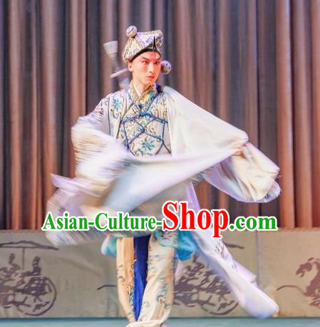 Chinese Peking Opera Wusheng Apparels Costumes San Cha Kou Takefu Martial Men Garment and Headwear