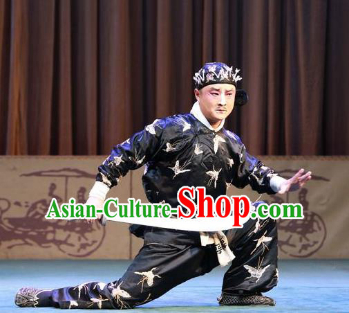 Chinese Peking Opera Takefu Wusheng Apparels Costumes San Cha Kou Martial Men Black Garment and Hat