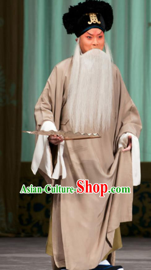 Chinese Peking Opera Elderly Men Apparels Costumes Four Scholars Lao Sheng Jinshi Garment and Hat Complete Set