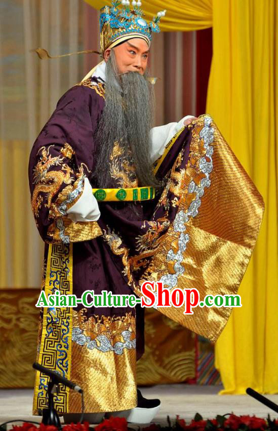 Chinese Peking Opera Chancellor Xiao He Costumes In Pursuit of The General Apparels Lao Sheng Elderly Male Garment Embroidered Robe and Headwear