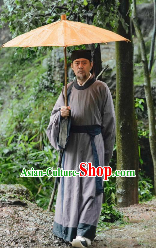 Ancient Chinese Song Dynasty Official Fan Zhongyan Costumes Historical Drama Serenade of Peaceful Joy Politician Hanfu Garment and Headwear