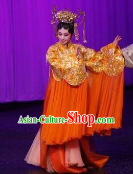 Chinese Kun Opera Young Female Apparels Costumes The Fragrant Companion Peking Opera Hua Tan Garment Golden Dress and Headdress