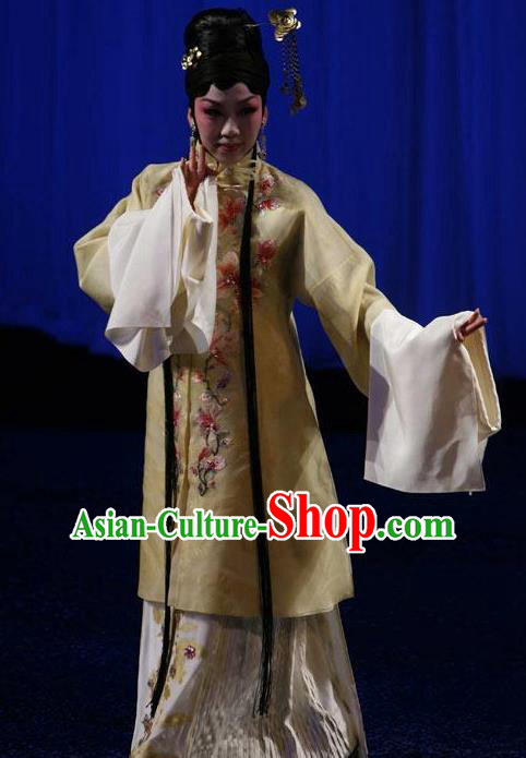 Chinese Kun Opera Hua Tan The Fragrant Companion Apparels Costumes Peking Opera Diva Young Female Yellow Dress Garment and Headwear