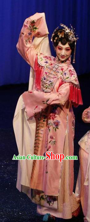 Chinese Kun Opera Patrician Female The Fragrant Companion Apparels Costumes Peking Opera Hua Tan Noble Lady Pink Dress Garment and Headwear