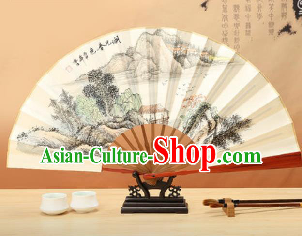 Chinese Traditional Ink Painting Lake Landscape Paper Folding Fans Handmade Accordion Classical Dance Folding Fan