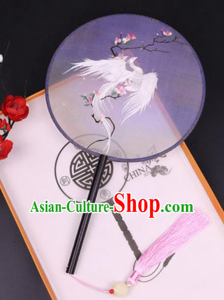 Chinese Traditional Embroidered White Peacock Mangnolia Palace Fans Handmade Classical Dance Ebony Round Fan for Women