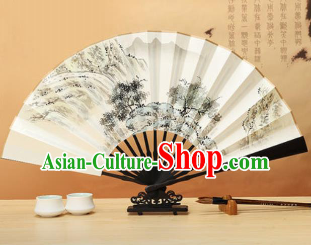 Chinese Traditional Ink Painting Peak Paper Folding Fans Handmade Accordion Classical Dance Folding Fan
