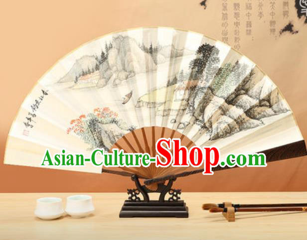 Chinese Traditional Ink Painting Fishing Paper Folding Fans Handmade Accordion Classical Dance Folding Fan