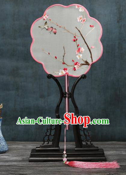 Chinese Traditional Embroidered Plum Silk Fans Handmade Classical Dance Palace Fan for Women