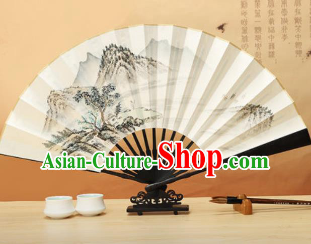 Chinese Traditional Ink Painting Landscape Wenge Fans Handmade Accordion Classical Dance Paper Folding Fan