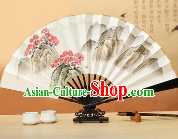 Chinese Traditional Ink Painting Maple Leaf Wenge Fans Handmade Accordion Classical Dance Paper Folding Fan