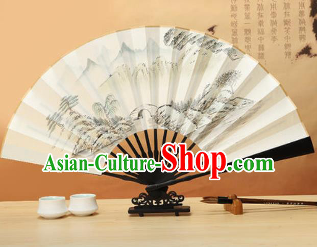 Chinese Traditional Ink Painting Landscape Wenge Fans Handmade Accordion Classical Dance Paper Folding Fan