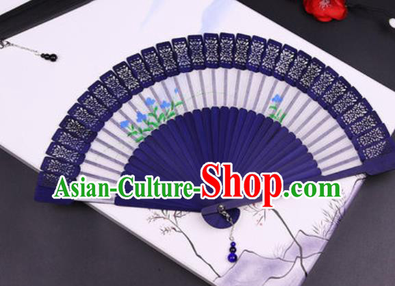 Chinese Traditional Painting Flowers Purple Bamboo Fans Handmade Accordion Classical Dance Folding Fan