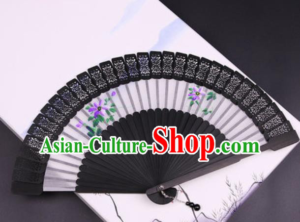 Chinese Traditional Painting Violet Black Bamboo Fans Handmade Accordion Classical Dance Folding Fan