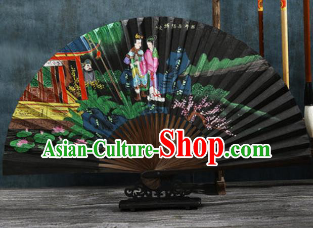 Chinese Traditional Painting Lv bu and Diao Chan Black Bamboo Fans Handmade Accordion Classical Dance Paper Fan Folding Fan