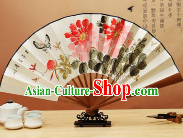 Chinese Traditional Hand Painting Peony Butterfly Paper Fan Classical Dance Accordion Fans Folding Fan