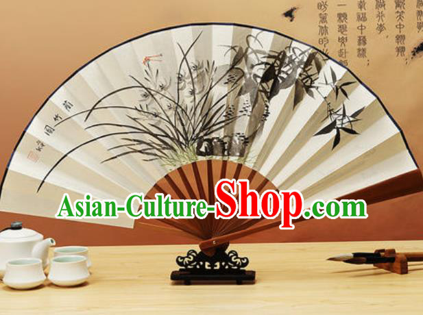 Chinese Traditional Hand Painting Orchids Paper Fan Classical Dance Accordion Fans Folding Fan