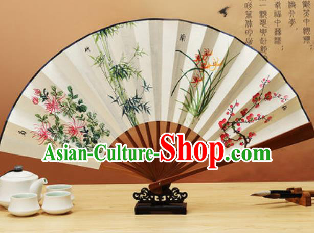 Chinese Traditional Hand Painting Orchids Plum Chrysanthemum Bamboo Paper Fan Classical Dance Accordion Fans Folding Fan