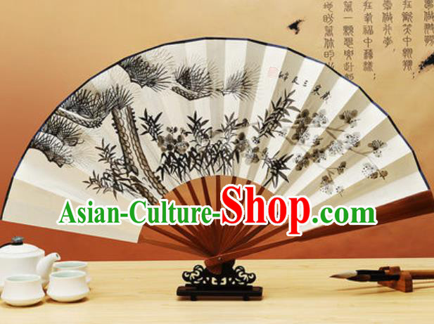 Chinese Traditional Hand Painting Pine Bamboo Plum Paper Fan Classical Dance Accordion Fans Folding Fan