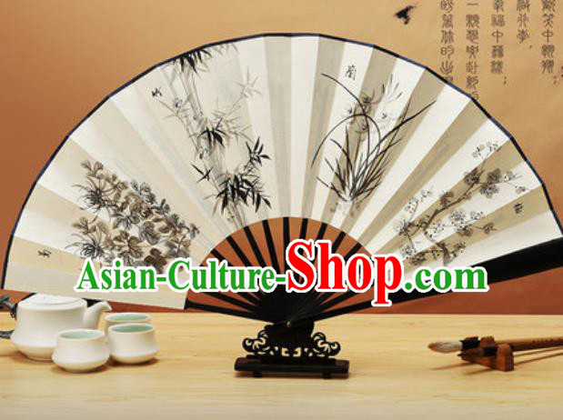 Chinese Traditional Hand Painting Plum Orchid Bamboo Chrysanthemum Paper Fan Classical Dance Accordion Fans Folding Fan