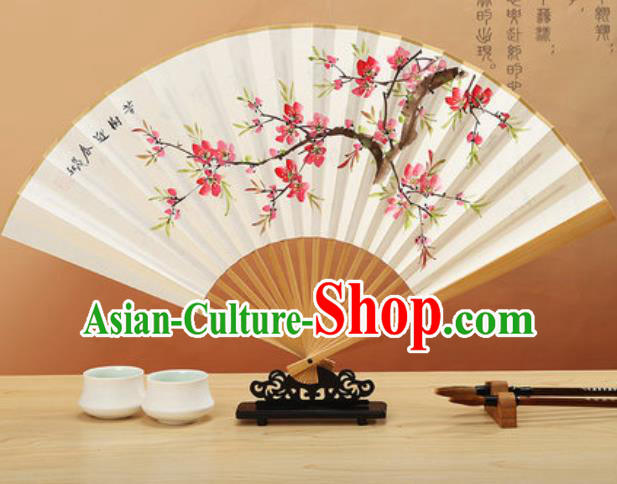 Chinese Traditional Hand Painting Peach Blossom Paper Fan Classical Dance Accordion Fans Folding Fan